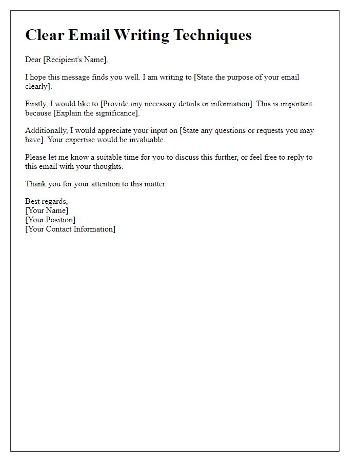 Letter template of clear email writing techniques