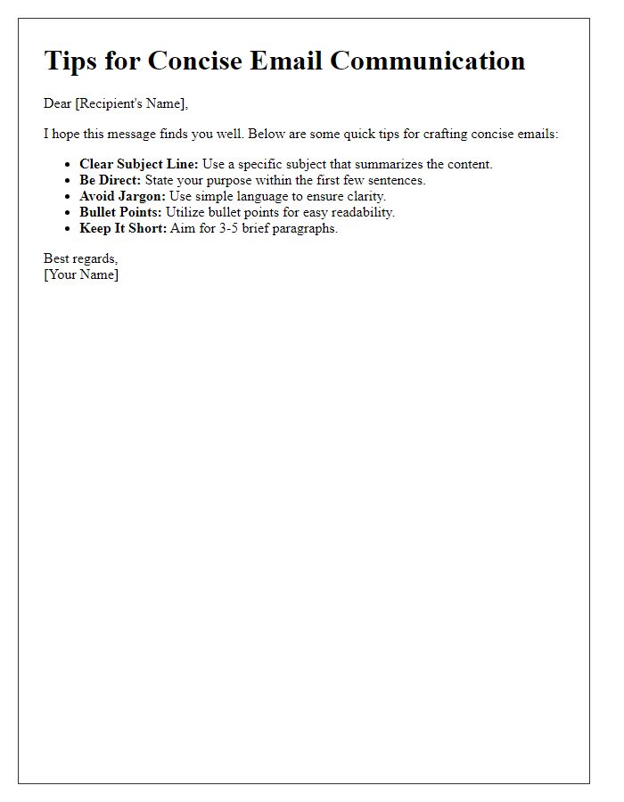 Letter template of concise email communication tips