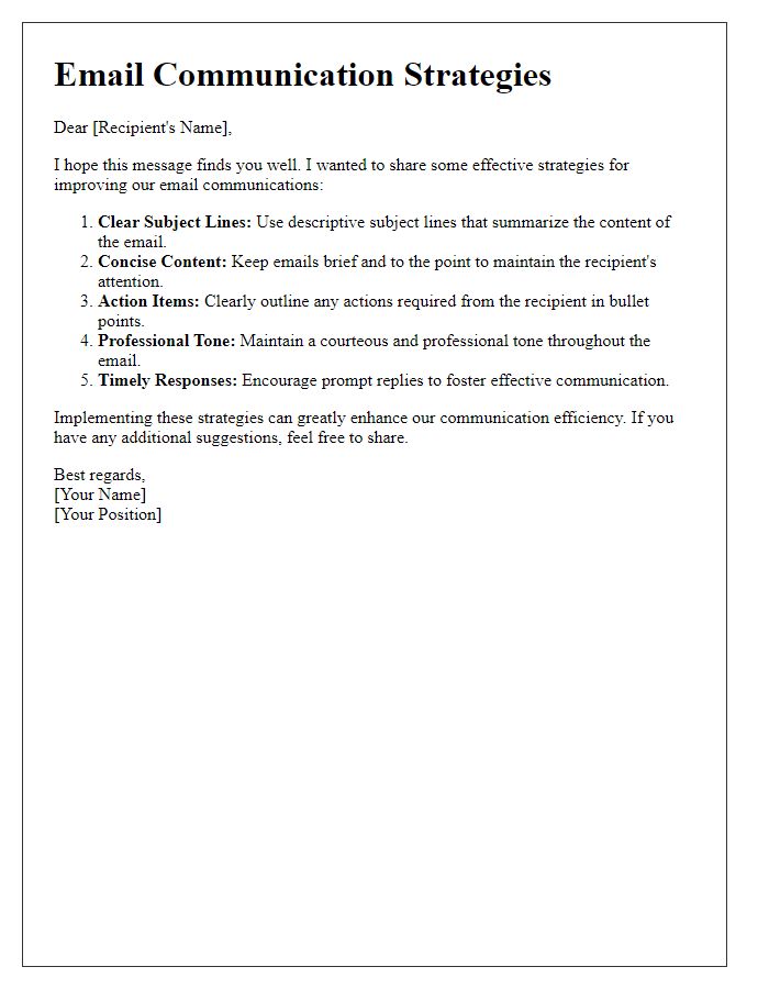 Letter template of effective email communication strategies