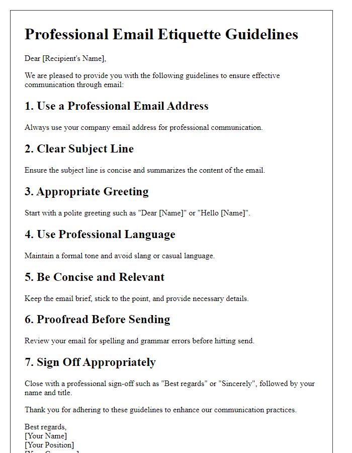 Letter template of professional email etiquette guidelines