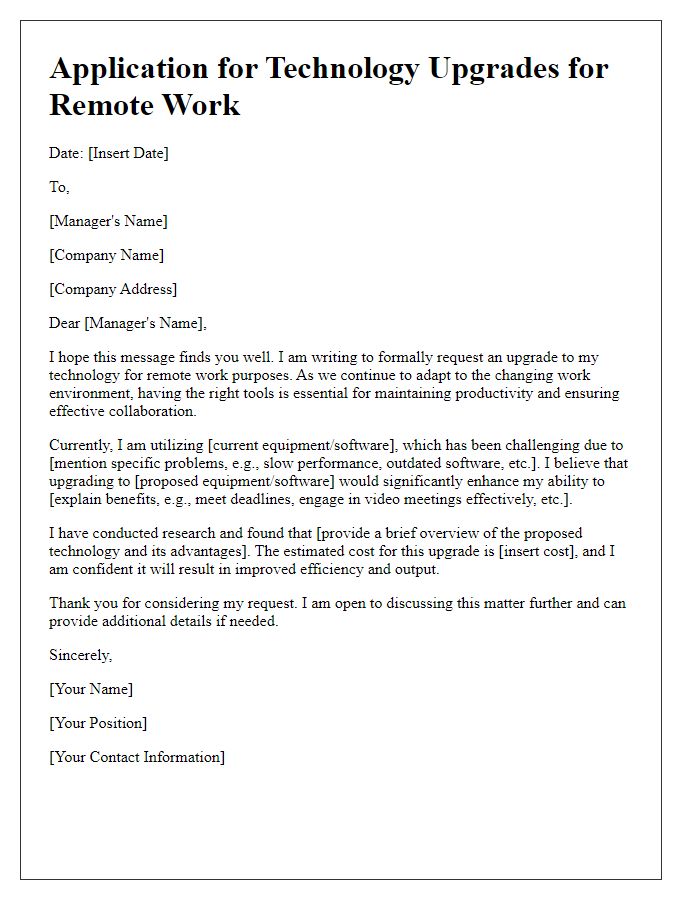 Letter template of application for technology upgrades for remote work.