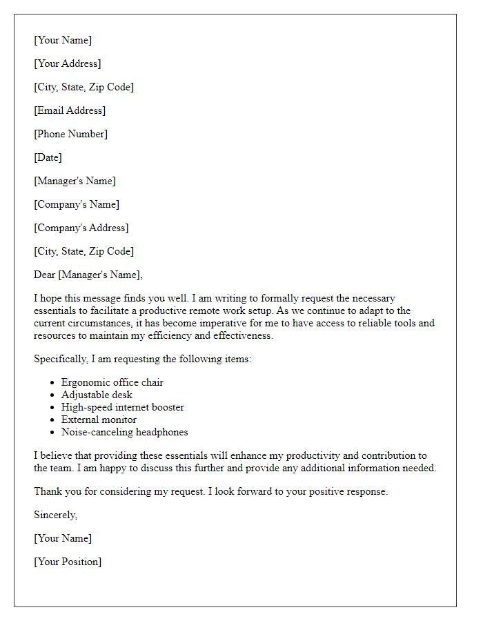 Letter template of demand for remote work setup essentials.