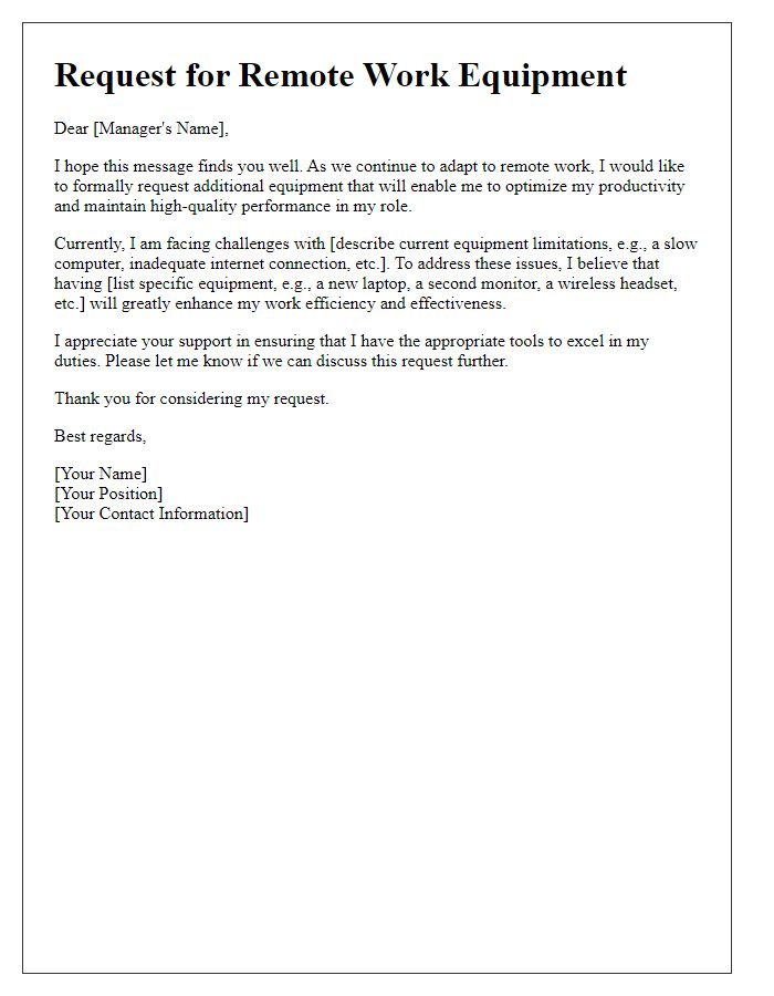 Letter template of request for remote work equipment for better productivity.