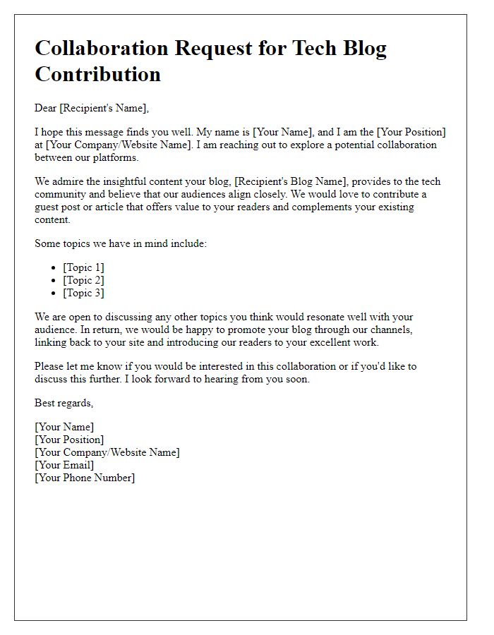 Letter template of collaboration request for tech blog contribution