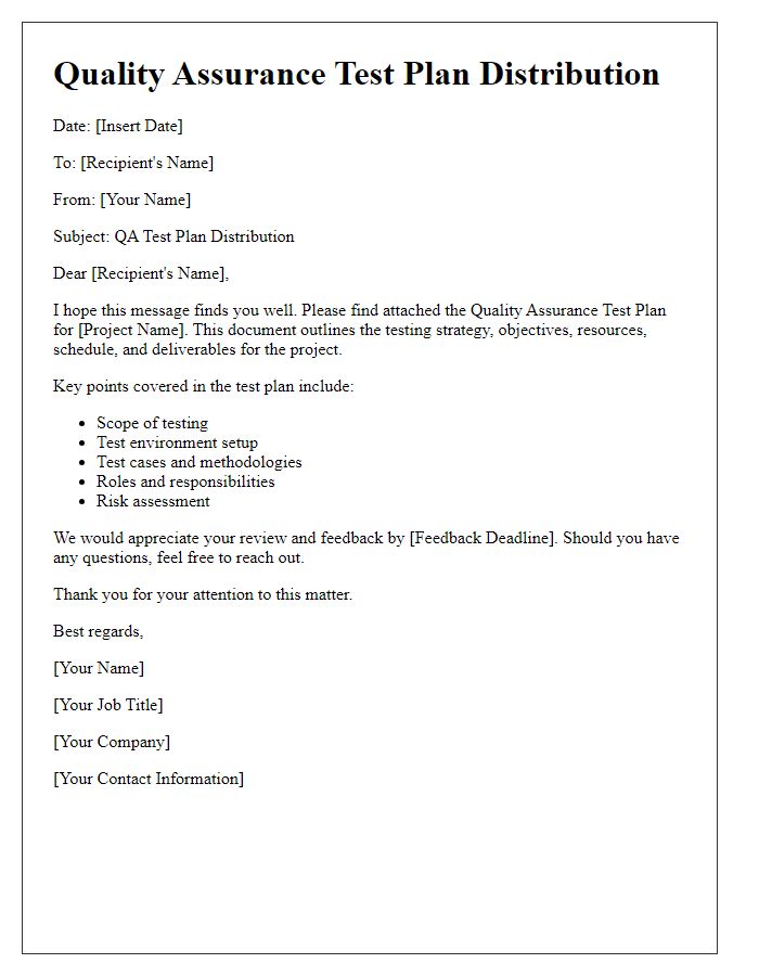 Letter template of QA Test Plan Distribution