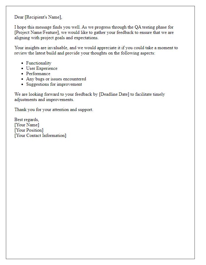 Letter template of QA Testing Phase Feedback Request