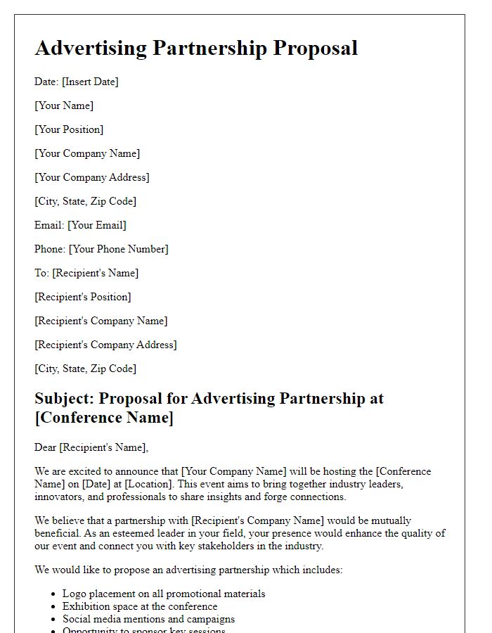 Letter template of advertising partnership proposal for conference