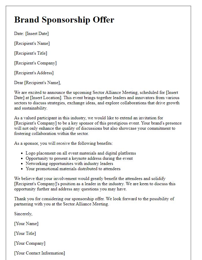 Letter template of brand sponsorship offer for sector alliance meeting