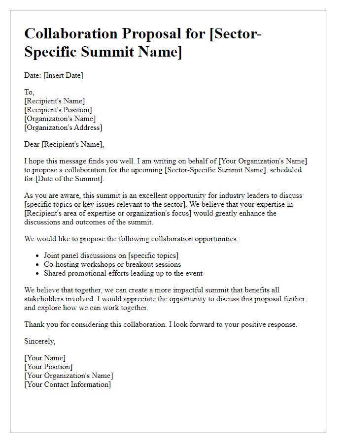 Letter template of collaboration proposal for sector-specific summit