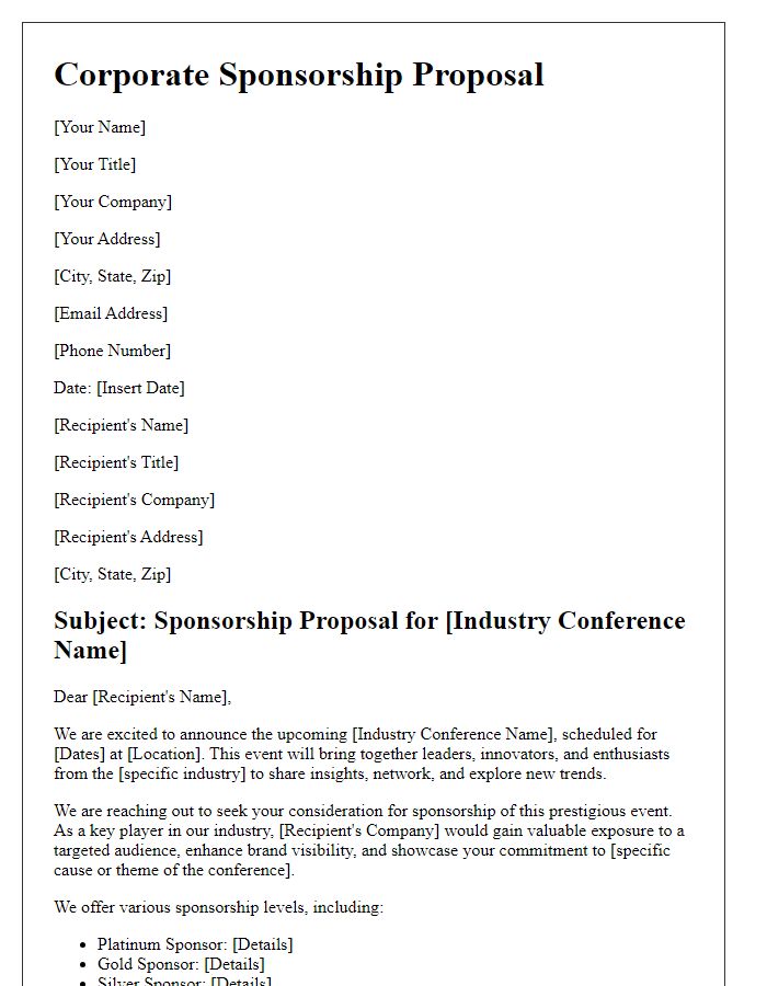 Letter template of corporate sponsorship proposal for industry conference