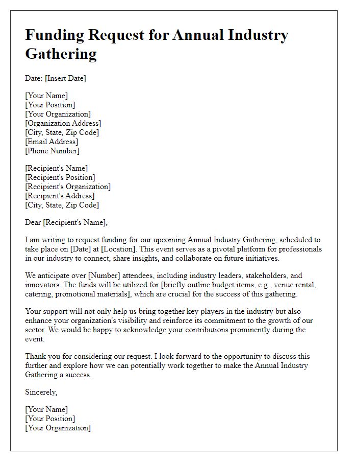 Letter template of funding request for annual industry gathering