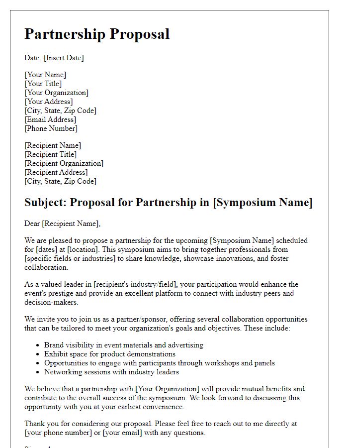 Letter template of partnership proposal for professional symposium