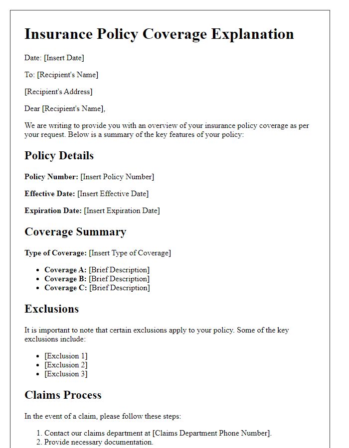 Letter template of insurance policy coverage explanation