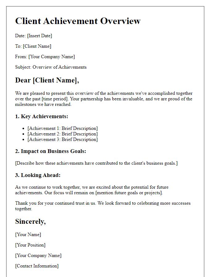 Letter template of client achievement overview
