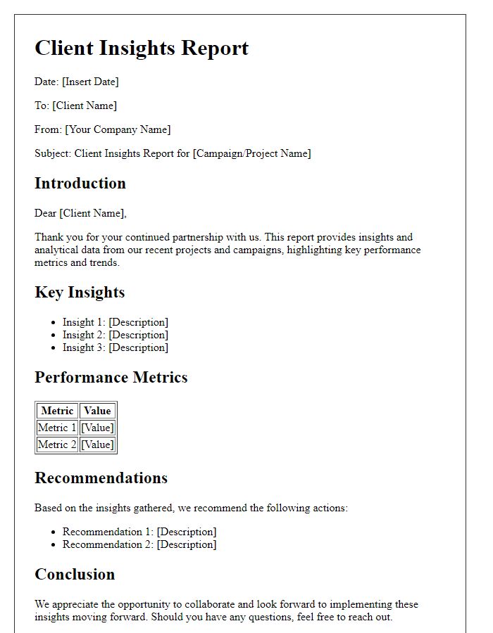 Letter template of client insights report