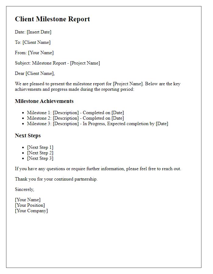 Letter template of client milestone report