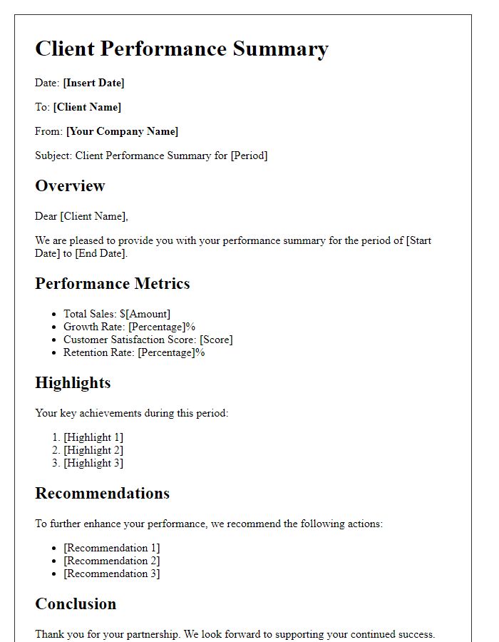 Letter template of client performance summary