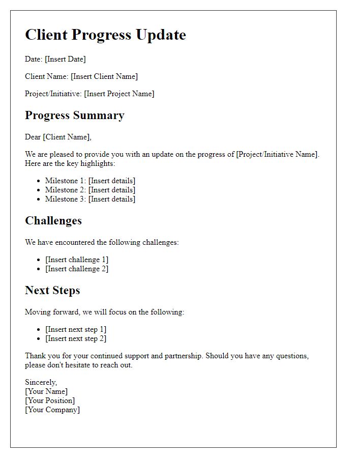 Letter template of client progress update