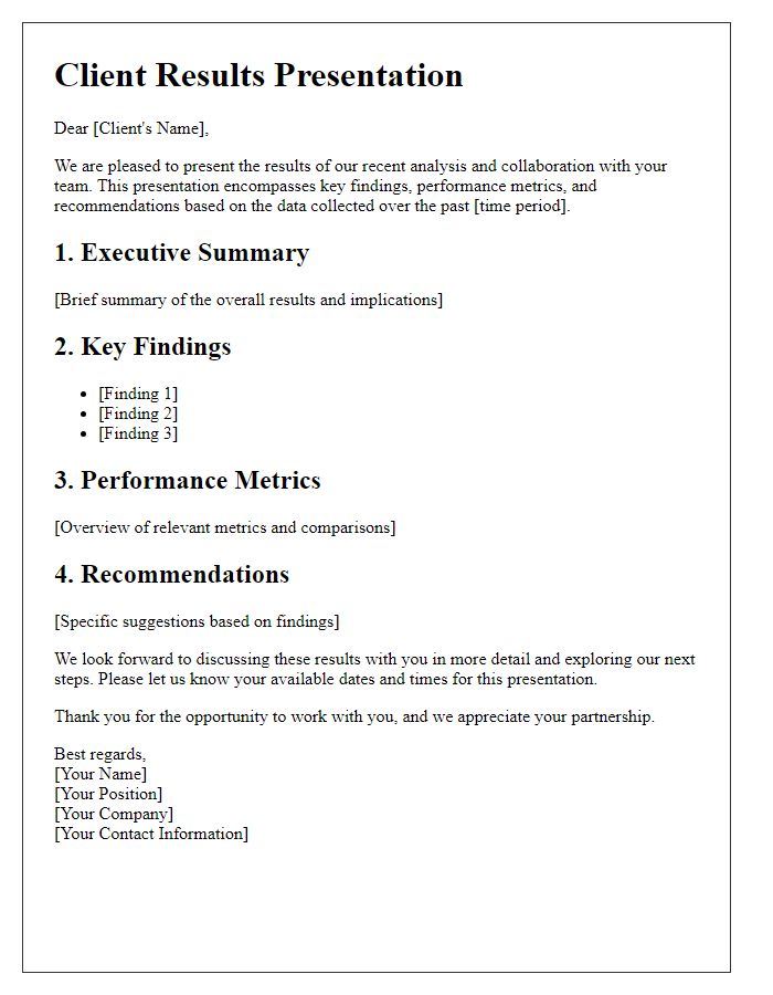 Letter template of client results presentation