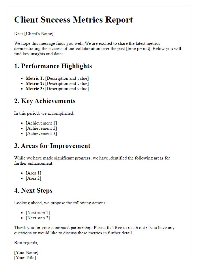 Letter template of client success metrics delivery