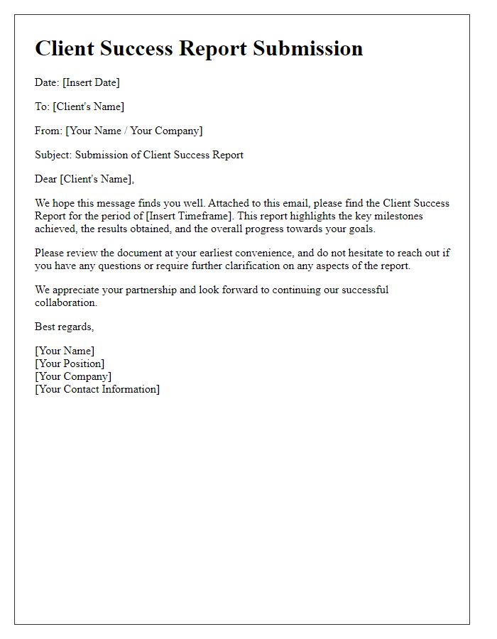 Letter template of client success report submission