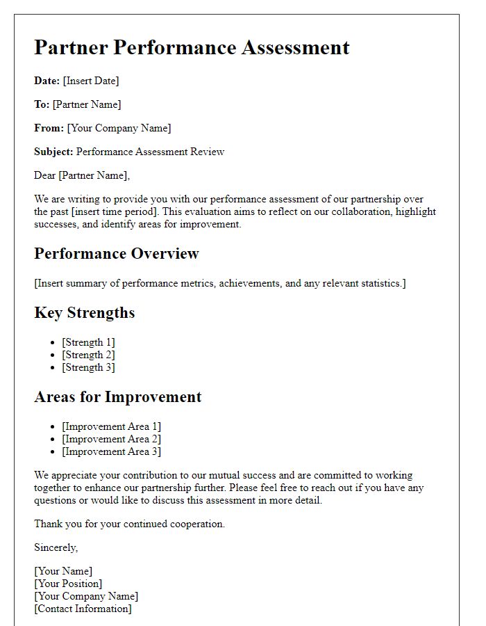 Letter template of partner performance assessment