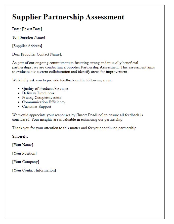 Letter template of supplier partnership assessment