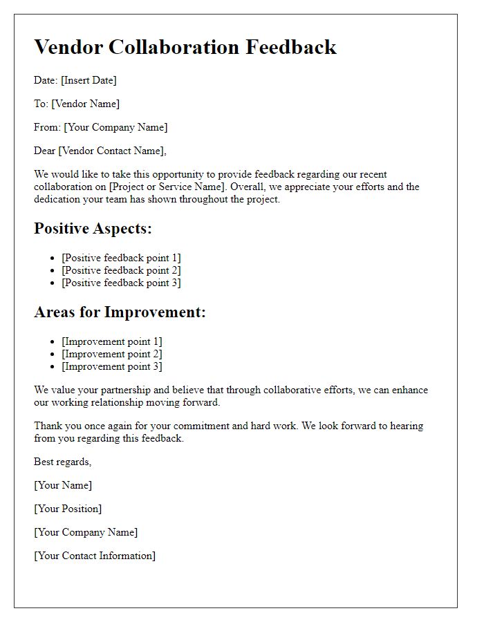 Letter template of vendor collaboration feedback