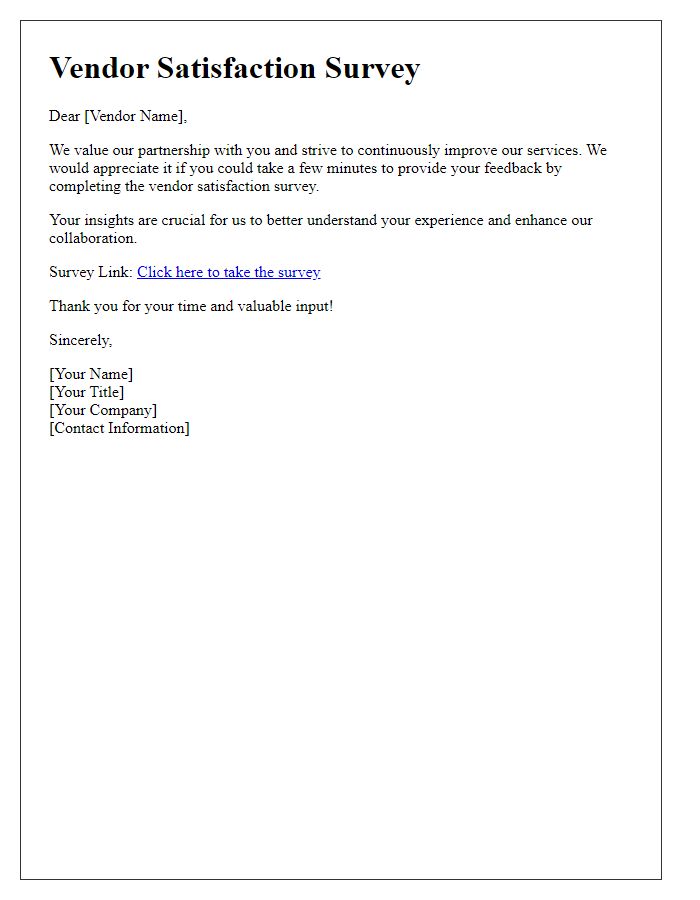 Letter template of vendor satisfaction survey