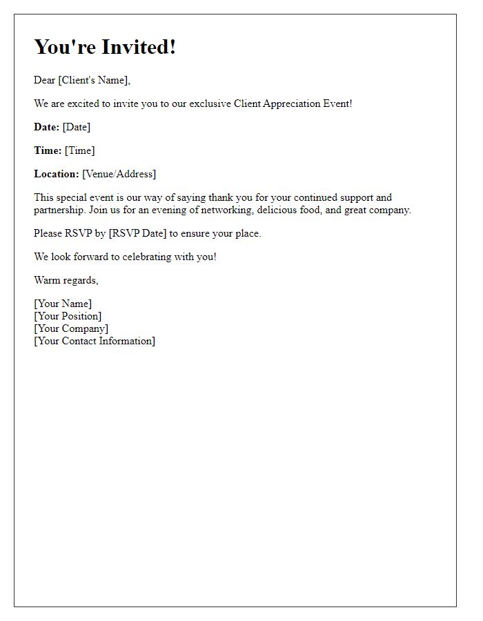 Letter template of Exclusive Invite for Client Appreciation Event