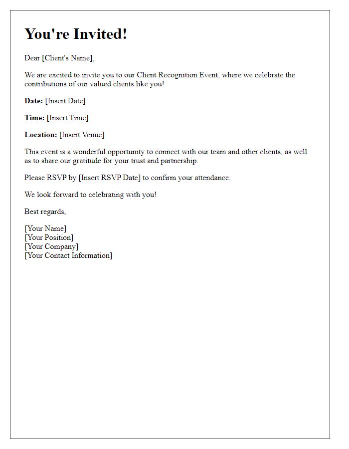 Letter template of Invitation to Our Client Recognition Event