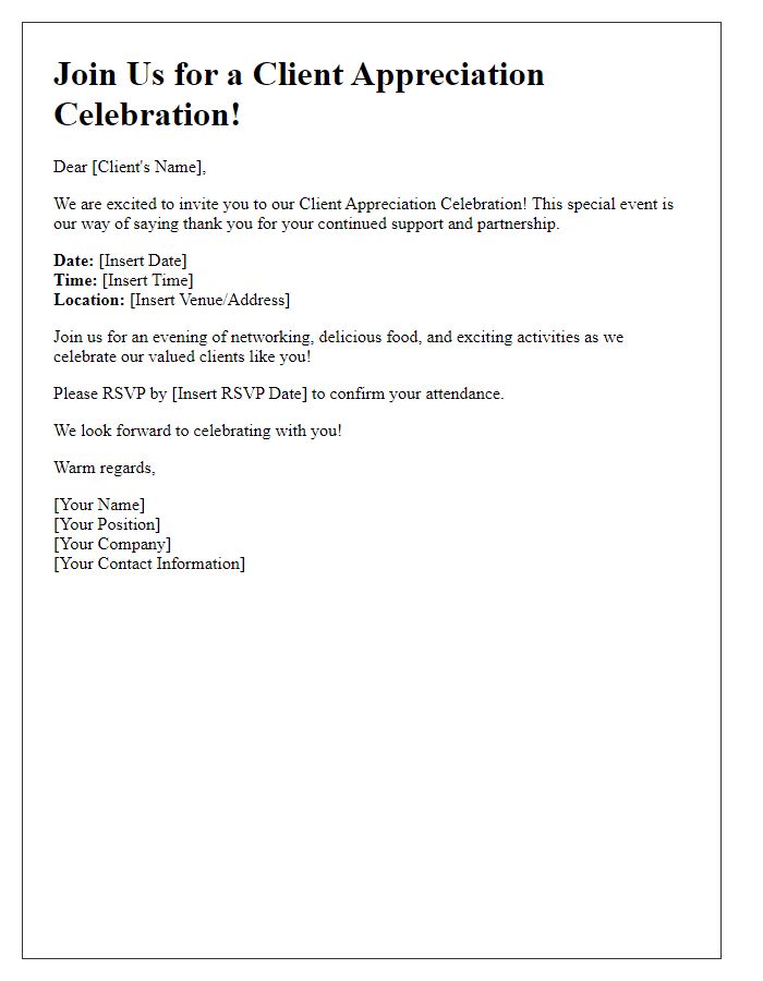 Letter template of Join Us for a Client Appreciation Celebration