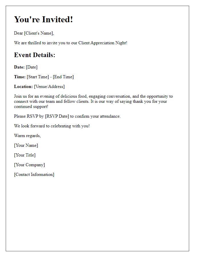 Letter template of You're Invited to Our Client Appreciation Night