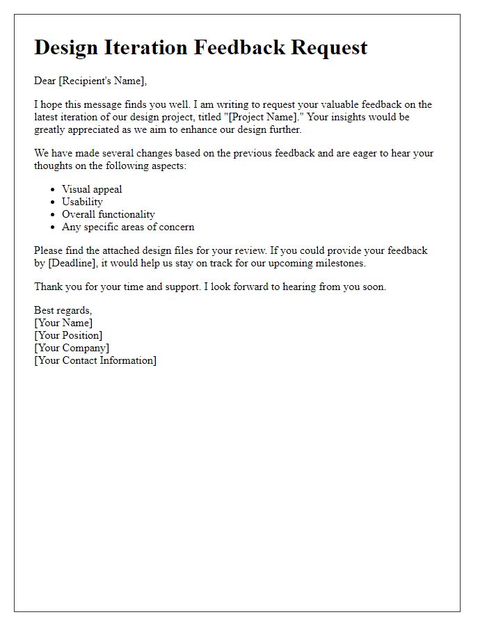 Letter template of design iteration feedback request