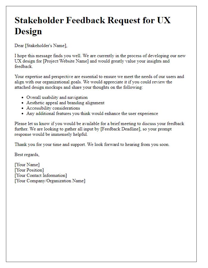 Letter template of stakeholder feedback request for UX design