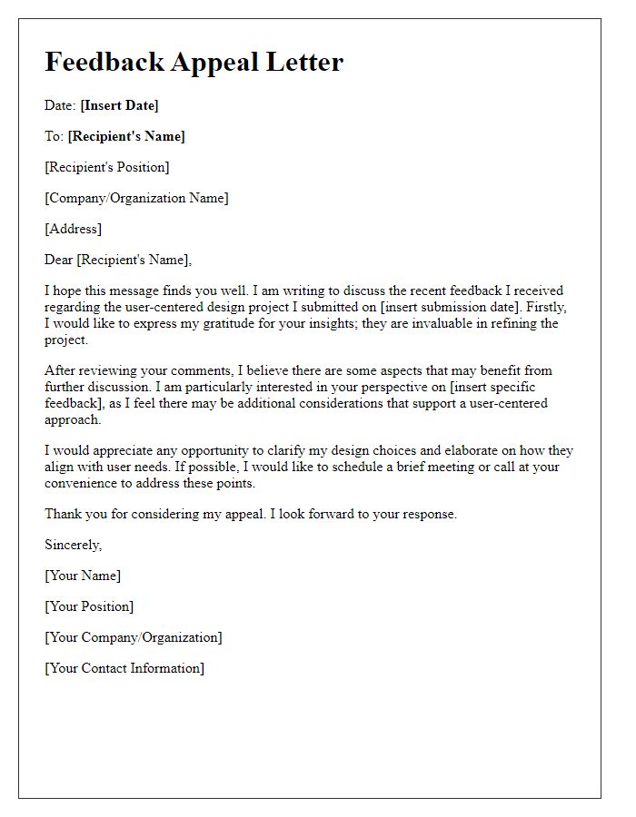 Letter template of user-centered design feedback appeal