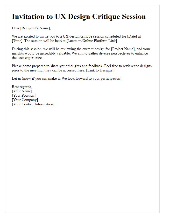 Letter template of user experience design critique invitation