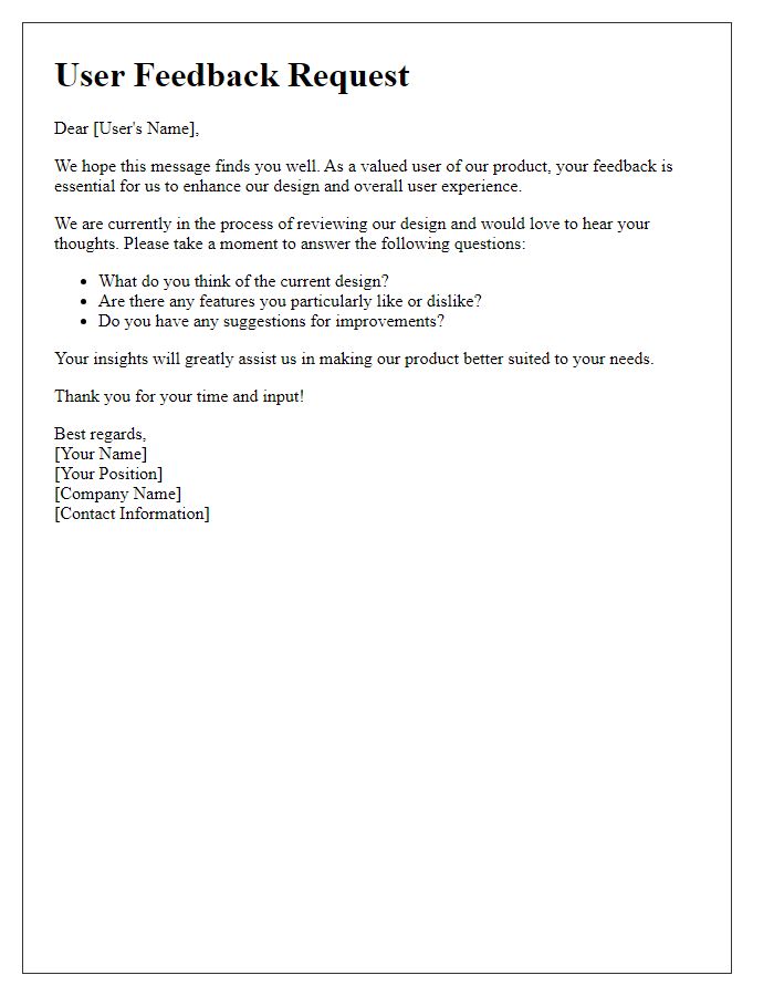 Letter template of user feedback request for design review