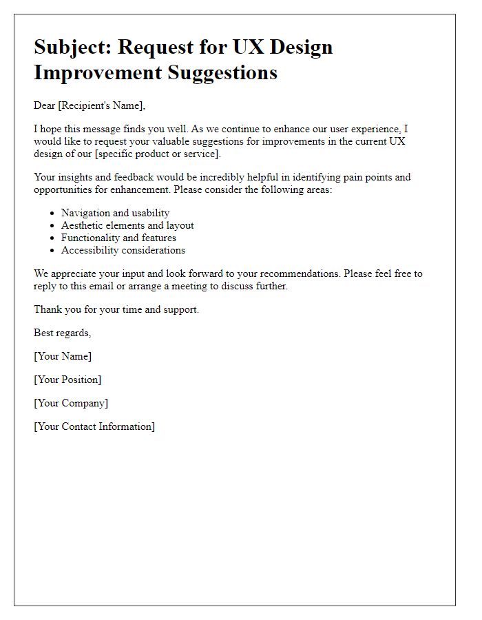 Letter template of UX design improvement suggestion request