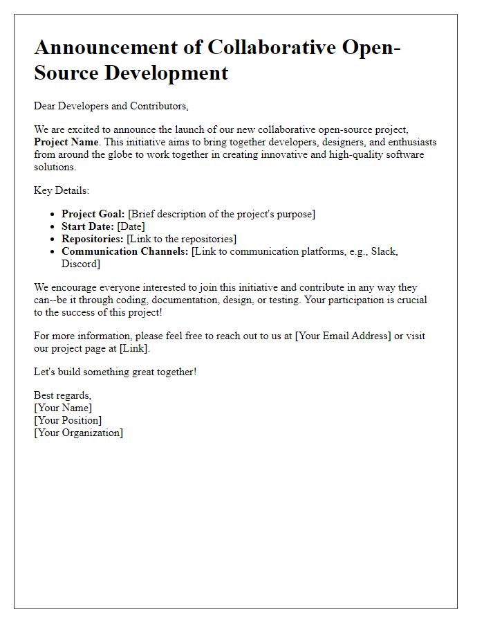 Letter template of collaborative open-source development announcement