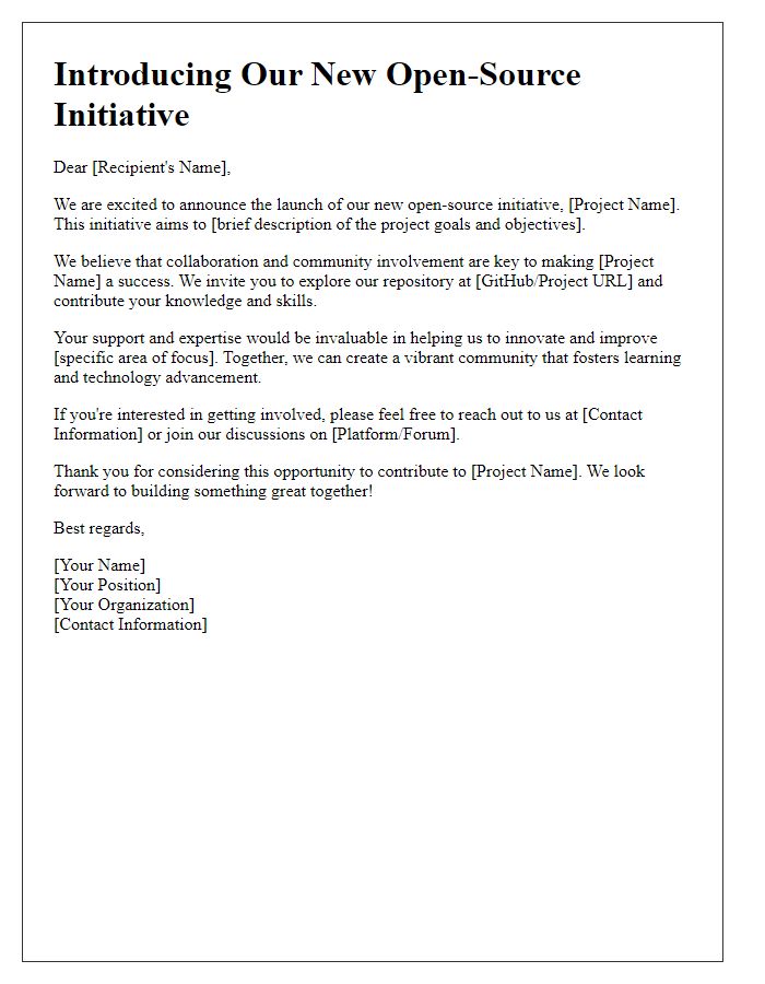 Letter template of new open-source initiative introduction
