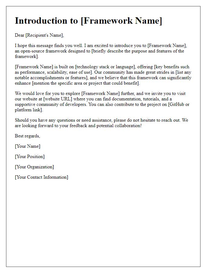 Letter template of open-source framework introduction