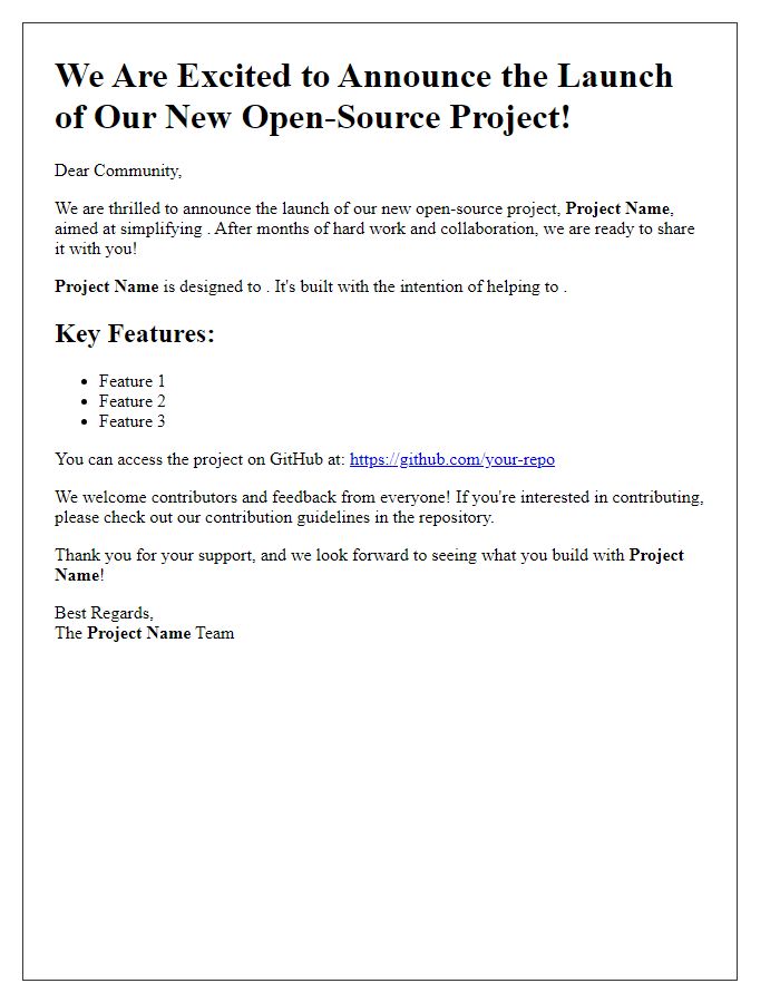 Letter template of open-source project launch announcement