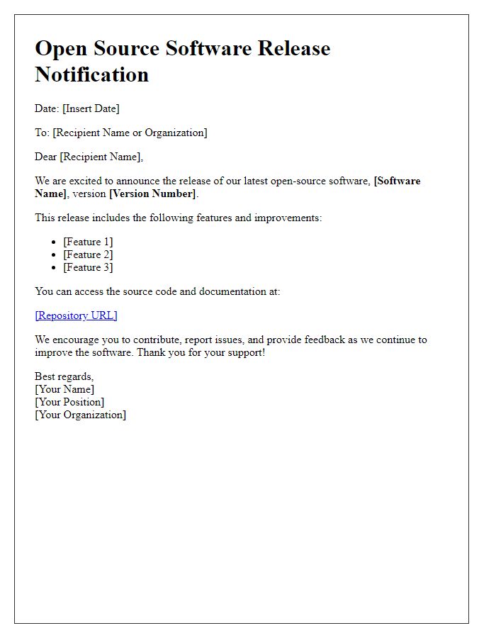 Letter template of open-source software release notification