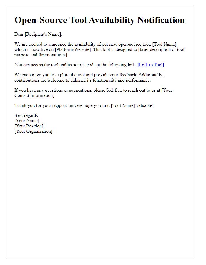Letter template of open-source tool availability notification