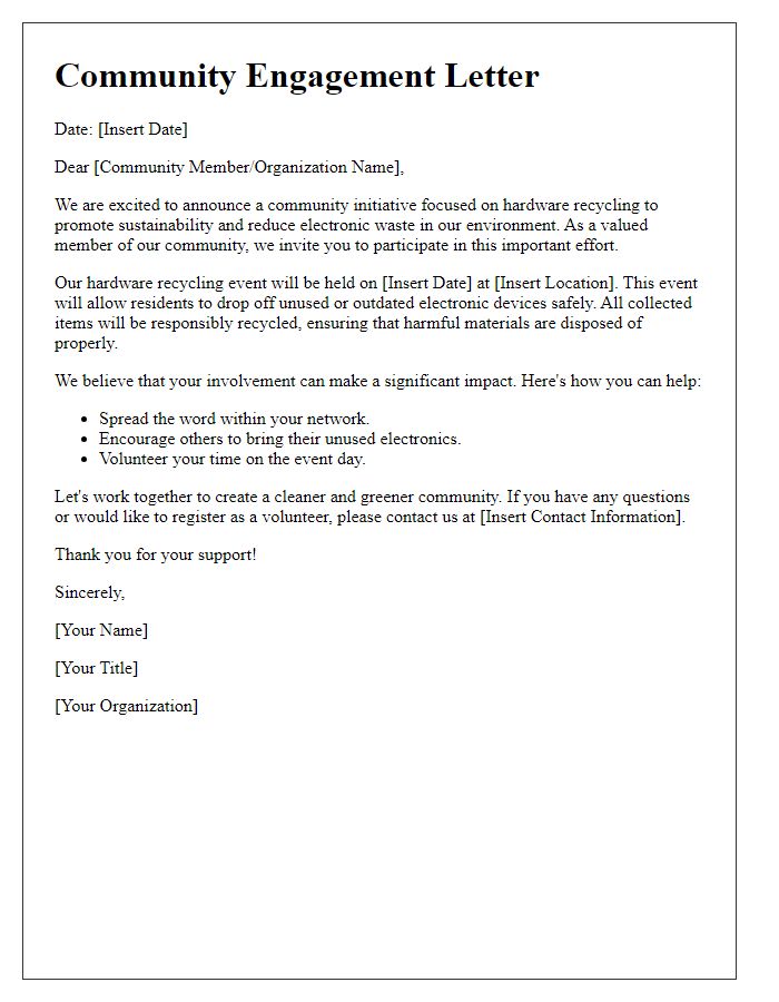 Letter template of community engagement for hardware recycling efforts