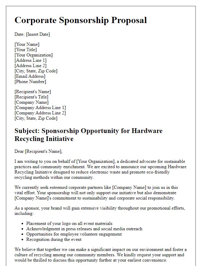 Letter template of corporate sponsorship for hardware recycling initiative