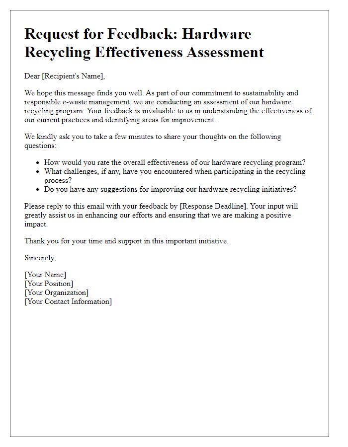 Letter template of feedback request for hardware recycling effectiveness assessment