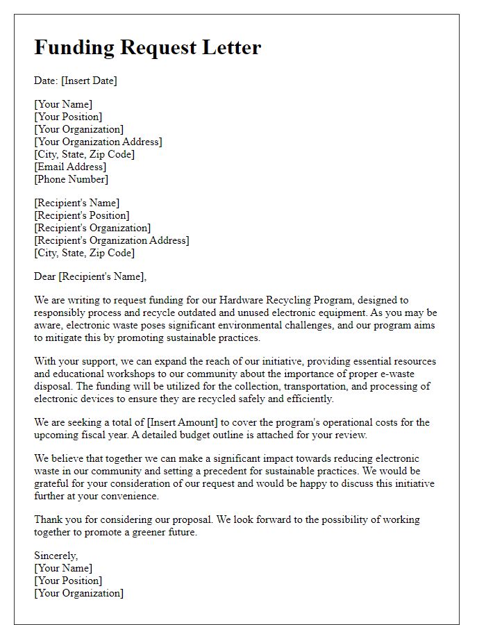 Letter template of funding request for hardware recycling program