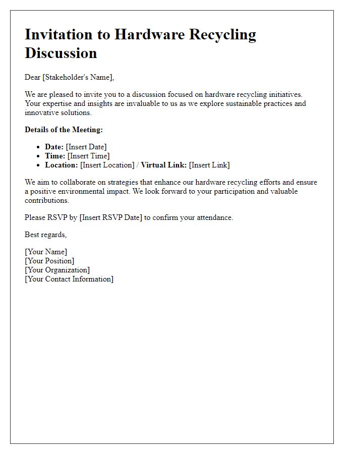 Letter template of stakeholder invitation for hardware recycling discussion